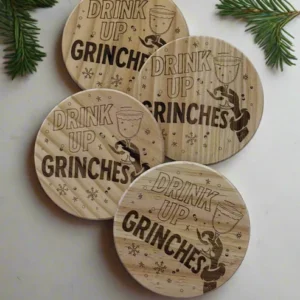 Wood Round Coasters - Grinch