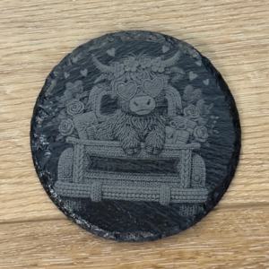 Highland Cow Valentine Slate Round Coaster